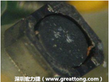 使用銀(Ag)鍍層的電源電感器(Power Inductors)，經(jīng)過推力測試后，零件端點(diǎn)上已經(jīng)看不到任何鍍層的痕跡了，所以其耐推力就比較小。